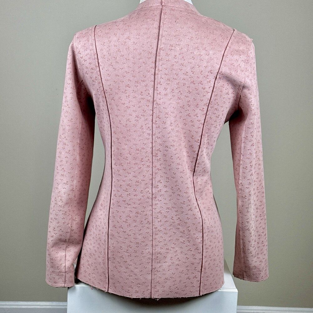 Embossed Faux Suede Tie Waist Jacket Blush Pink Raw Edge Bonded Scuba Wrap Coat - Picture 2 of 5